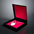 Open Black Jewelry Box With Red Velvet Interior Holding Silver Necklace And Pendant