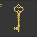 Golden Ornate Key With Intricate Handle Design On Dark Reflective Surface