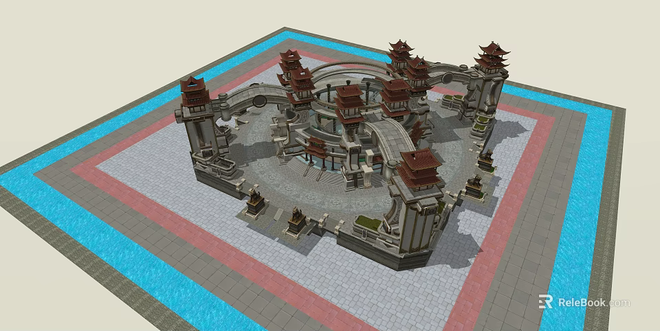 Ancient Chinese Architecture With Traditional Tower Structures Courtyard Layout And Ornate Roofs 3d model 