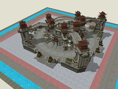 Ancient Chinese Architecture With Traditional Tower Structures Courtyard Layout And Ornate Roofs 3d model