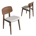 Modern Wooden Dining Chair With Walnut Frame And Light Gray Fabric Seat