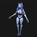 Futuristic Sci Fi Female Game Character With Mechanical Armor Purple Hair And Horns Design