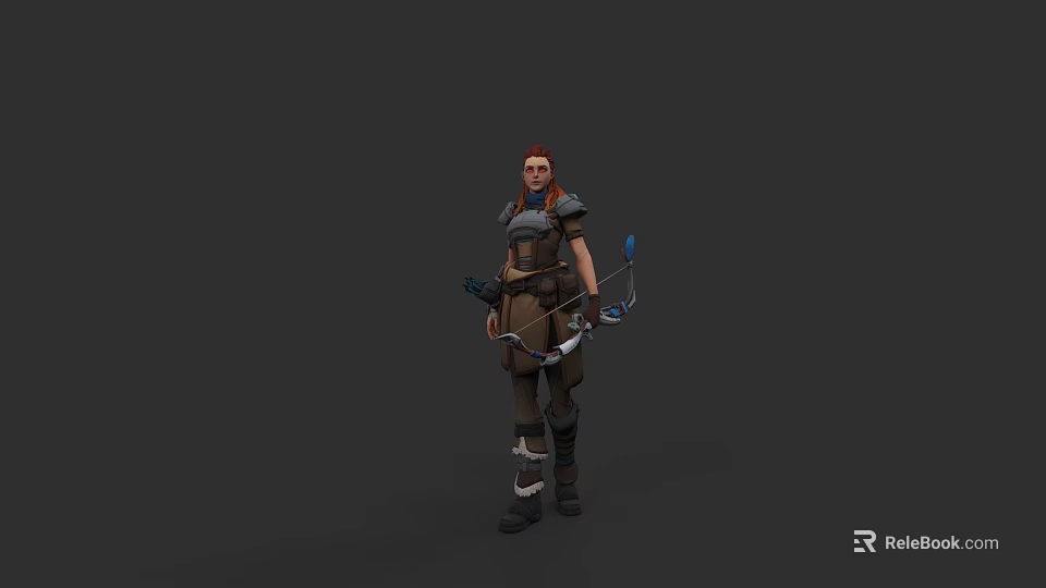Game Movie Character With Red Hair Armor And Bow Equipment Design 3d model 
