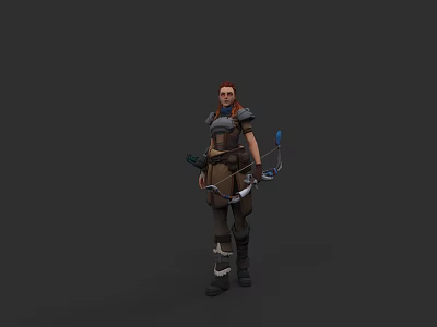 Game Movie Character With Red Hair Armor And Bow Equipment Design 3d model
