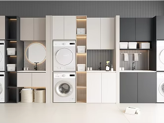 Modern Washing Machine Cabinet Balcony Washing Machine Combination Cabinet 3d model