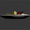 White Ceramic Dining Plate With Tacos Black Beans Lemon Grilled Meat And Rice
