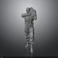 White 3D Statue of Man Holding Object in Standing Pose Against Gray Gradient Background