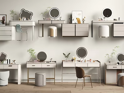 Modern Stylish Dressing Tables With Mirrors Plants Stools And Cabinets Arrangement 3d model