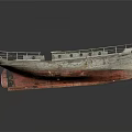 Old Wooden Boat With Weathered Surface Rustic Railings Red Bottom Vintage Design