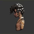 3D Stylized Character With Curly Dark Hair Beige Jacket And Pink Top Design