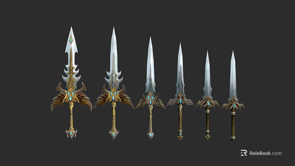 Varied Fantasy Weapons With Ornate Handles And Decorative Gemstone Accents 3d model 