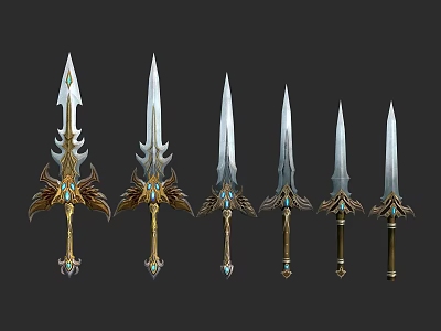 Varied Fantasy Weapons With Ornate Handles And Decorative Gemstone Accents 3d model