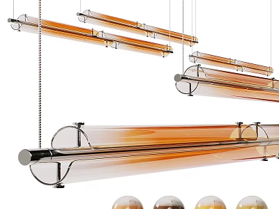 Modern Interior Design Featuring Long Cylindrical Amber Glass Pendant Lights With Metal Frames 3d model