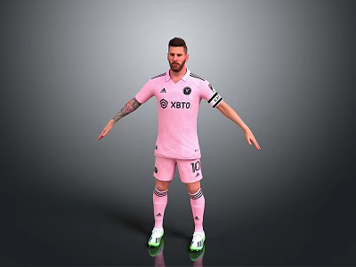 Football Player In Pink Jersey With XETO Logo Number 10 Captain Armband 3d model