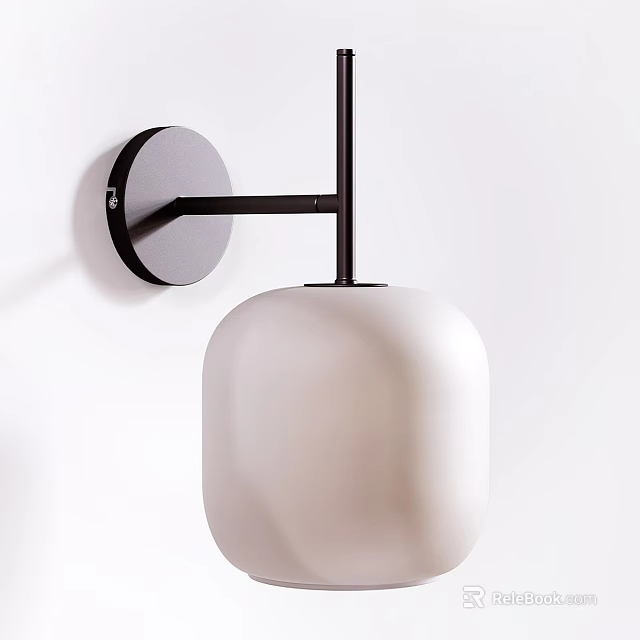 Modern Wall Mounted Lamp With Black Metal Bracket And White Glass Shade 3d model 
