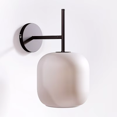 Modern Wall Mounted Lamp With Black Metal Bracket And White Glass Shade 3d model