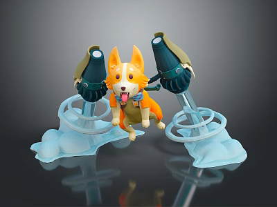 Cute Orange White Corgi Game Character With Hovering Jetpack And Blue Stream Effects 3d model