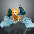 Cute Orange White Corgi Game Character With Hovering Jetpack And Blue Stream Effects
