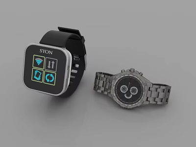 SYON Smart Watch And Classic Mechanical Watch With Digital Display And Metal Bracelet Design 3d model