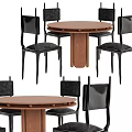 Round Wooden Dining Table Set With Black Upholstered Chairs And Modern Home Design