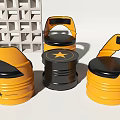 Unique Barrel Shaped Table And Chairs Set With Yellow Black Accents And Star Pattern Tabletop 3d model