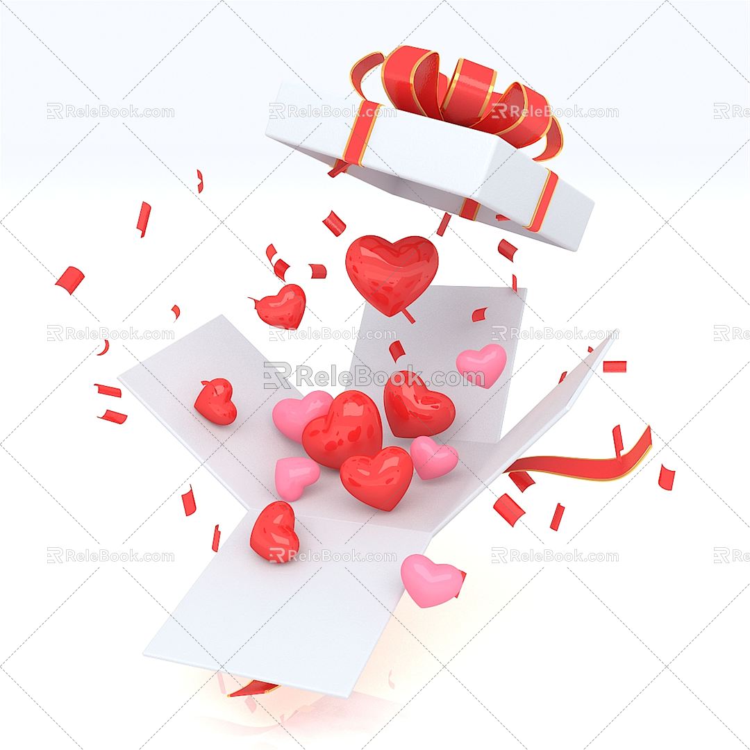 Modern Gift Box Red Gold Three-dimensional Valentine's Day Gift Box 3d model