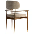 Modern Leisure Chair With Dark Wooden Frame Light Gray Fabric And Gold Metal Accents