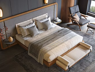 Quiet Ancient Double Bed Solid Wood Double Bed Homestay Bed Hotel Bed Hotel Double Bed Ancient Style Bedroom 3d model