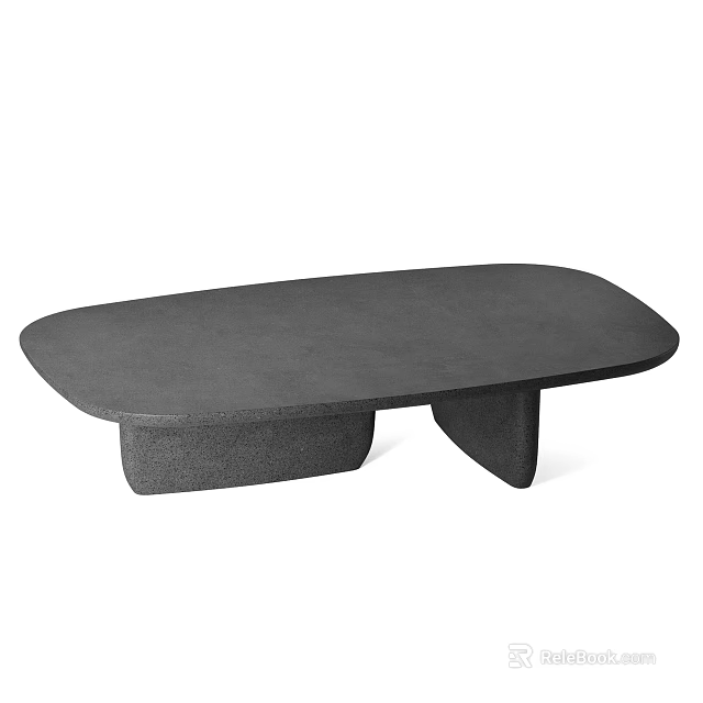 Modern Black Coffee Table With Oval Top And Unique Block Legs Design 3d model