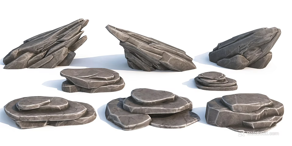 Natural Stone and Wood Decorative Elements with Various Shapes and Textures 3d model 