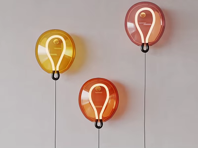 Colorful Round Wall Lamps With Bulb Shaped Design And Black Cords On White Background 3d model