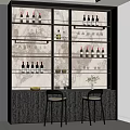 Modern Bar Counter Interior With Wine Bottles Glasses And Bar Stools