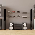 Various Headphones and Speakers with Modern Designs and Audio Equipment Collection