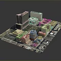 Realistic 3D Urban Landscape Model Featuring Diverse Buildings and Green Areas Layout