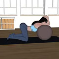 Woman Exercising With Fitness Ball In Gym Studio Wearing Blue Sports Bra And Gray Leggings