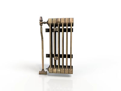 Old Fashioned Brass Radiator With Vertical Fins And Vintage Heating Design 3d model