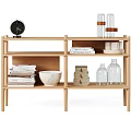 Modern Wooden Bathroom Cabinet Rack With Multi tier Shelves Books Bowls And Bottles