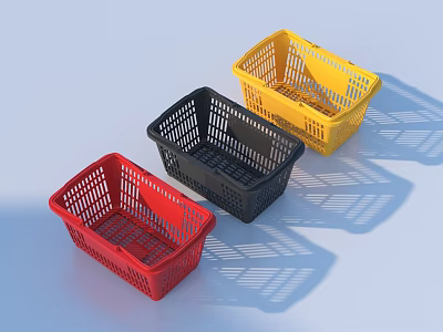 Practical Multicolor Plastic Storage Baskets For Home Organization In Red Black Yellow 3d model