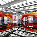 Modern Bar Interior With Colorful Neon Lights Mirrored Floors And Arched Decorations