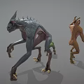Three Fantasy Creature Characters With Scaled Skin Spiked Back And Clawed Limbs 3d model