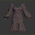 Square Neckline Puffed Sleeves Dress With Flared Hem And Colorful Floral Print