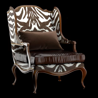 Elegant Leisure Chair With Zebra Pattern Upholstery Wooden Frame Brown Cushion And Ornate Legs 3d model