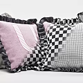 Decorative Throw Pillows With Ruffled Edges And Various Patterns In Pink Gray Black White