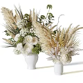 White Vases With White Flowers Green Leaves And Pampas Grass Natural Arrangement