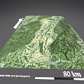 Detailed Mountainous Terrain Model With STRM 30m OpenTopography Data And 80 km Scale