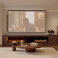 Contemporary Living Dining Room With Large TV Fireplace And Comfortable Sofa Set