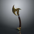 Golden Eagle Head Axe With Brown Leather Handle And Decorative Gem