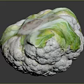 Fresh Cauliflower with White Florets and Green Leaves on Dark Reflective Background