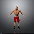 Muscular Bald Man Wearing Red Boxing Shorts White Belt And Black Shoes In Gray Background