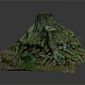 Natural Tree Stump Scene With Exposed Roots And Green Moss Textured Base